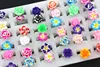 Lovely 50pcs Baby Girl's Fimo Flower Rings Children's Adjustable Polymer Clay Rings Party/Birthday Gift MR69 1