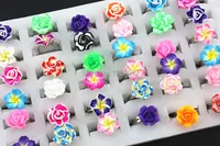 Lovely 50pcs Baby Girl's Fimo Flower Rings Children's Adjustable Polymer Clay Rings Party/Birthday Gift MR69 1