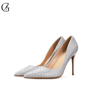 

GOXEOU 2019 new shoes women size 32-46 Thin High Heels Sexy Pointed Toe Snakeskin Wedding Office Party Handmade Free Shipping