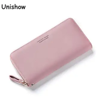 

Unishow Women Long Wallet Wristband Large Capacity Wallets Female PU leather Purse Lady Coin Purses Phone Card Holder