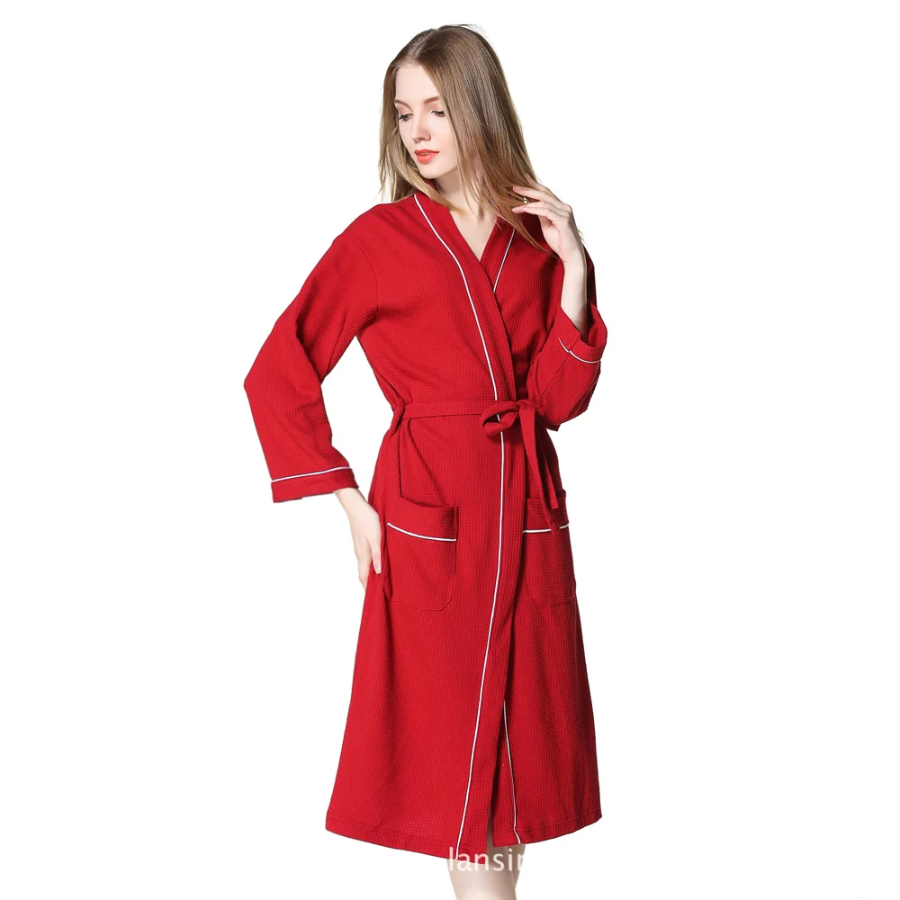 Waffle cotton couples bathrobes Unisex simple hotels SPA robes women pure color Sauna kimono