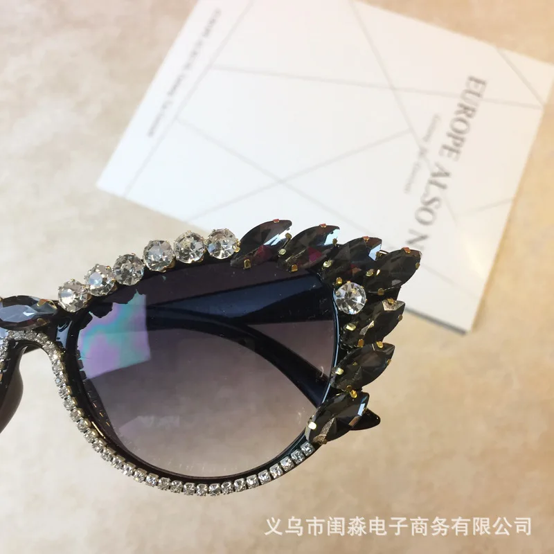 Брендовые дизайнерские женские очки в стиле барокко с кристаллами кошачий глаз, солнцезащитные очки в стиле ретро со стразами, женские солнцезащитные очки для девочек Gafas De Sol - Цвет линз: C2