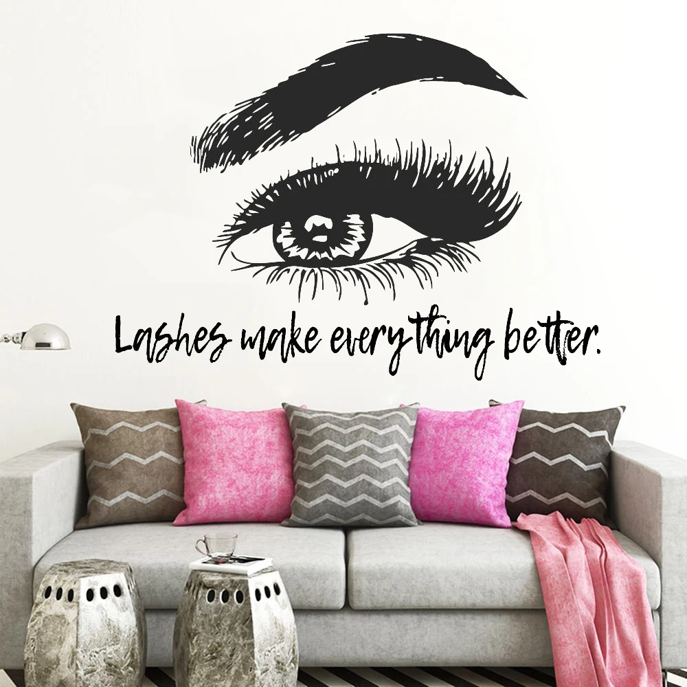 

New Design Eye Eyelashes Lashes Extensions Wall Decal Eyebrows Brows Beauty Salon Quote Make Up Wall Sticker Vinyl Art D339
