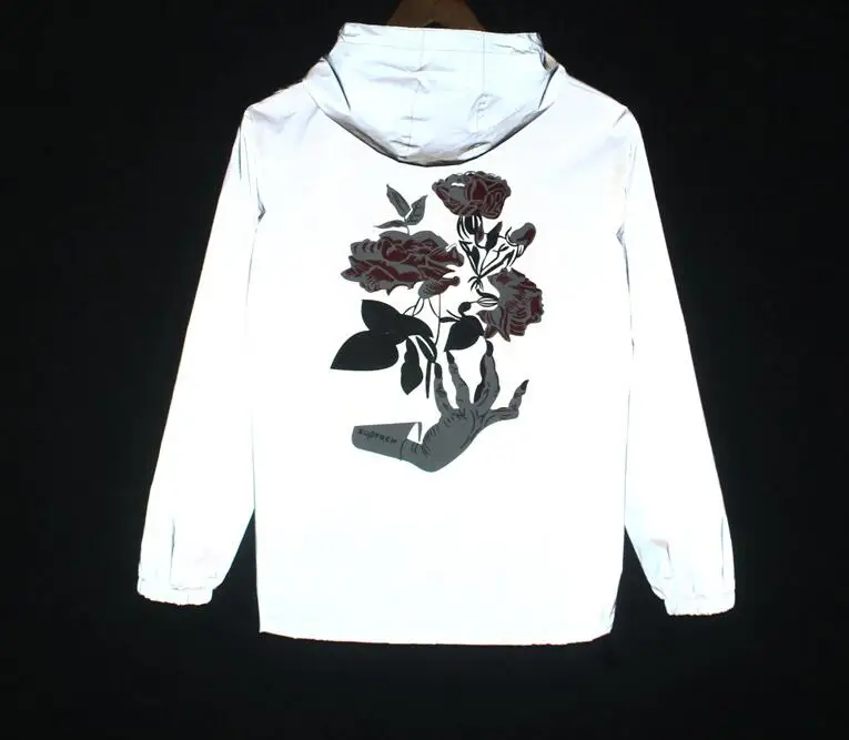 

3M Reflective Windbreaker Rose Jacket Men Flower Hooded Mens Jackets and Coats Spring Autumn Outerwear Male Clothing Casual 2019