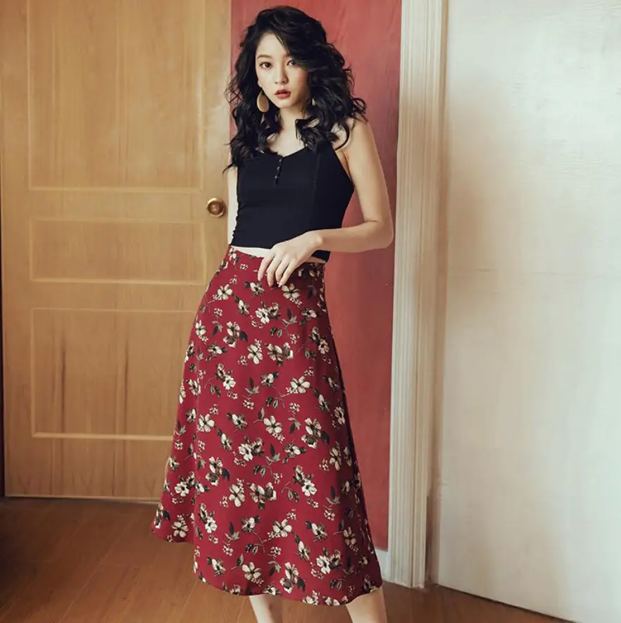 2019 new fashion women's skirts Printed high waist skirt holiday travel