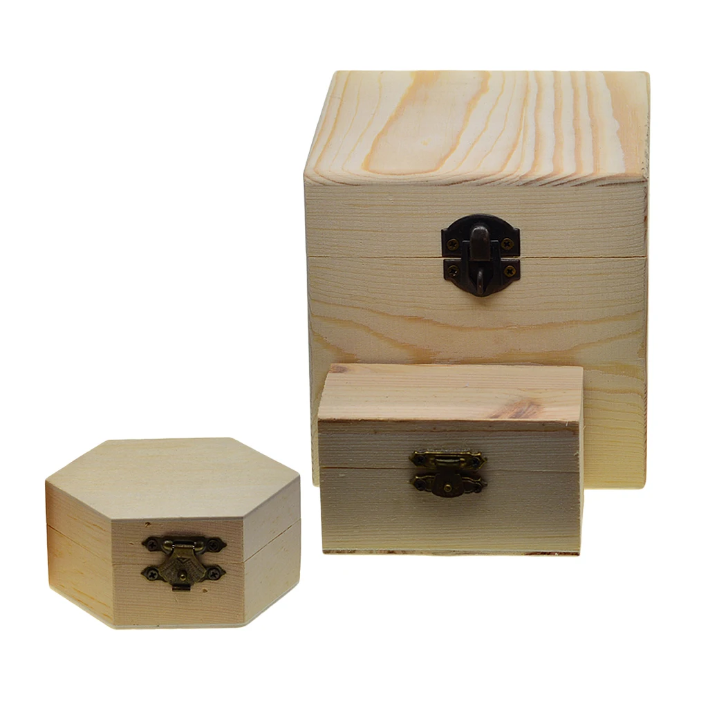 3pcs Blank Unfinished Wood Wooden Jewelry Storage Box Organizer Container for DIY Craft Wedding Party Favors