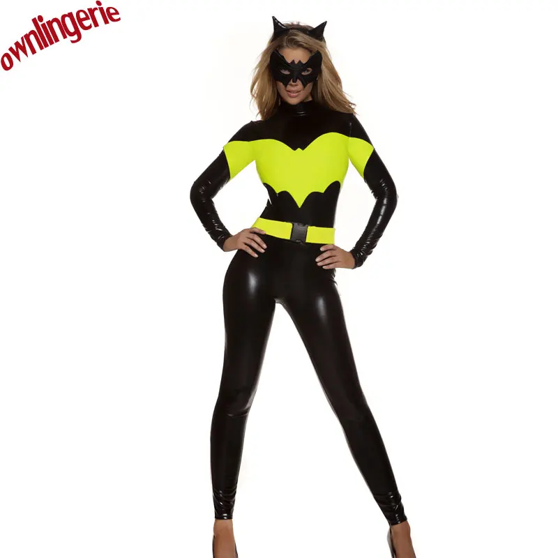 Free Shipping Batgirl costume Female Costume Rudding Faux Leather Full