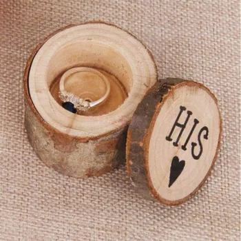 

2 pcs Wood Craft Wedding Ring Box "His & Hers" Rustic Decor Valentine's Day Anniversary Monuments Wedding Decor