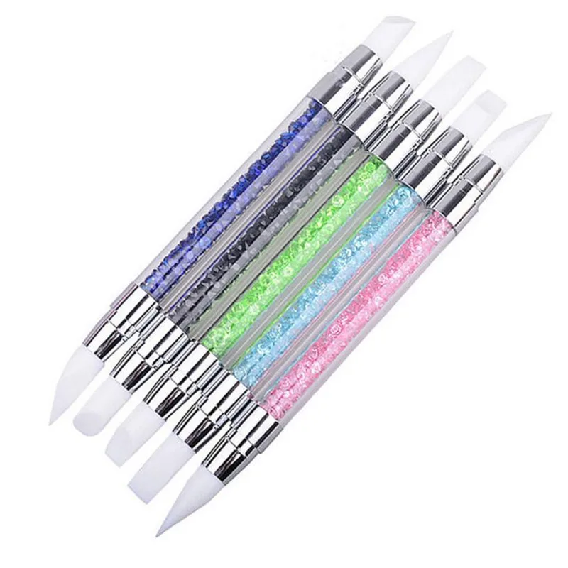 5Pcs Set Nail Art Brush Dotting Tools 2 Way Sculpture Pen Silicone Carving Craft01