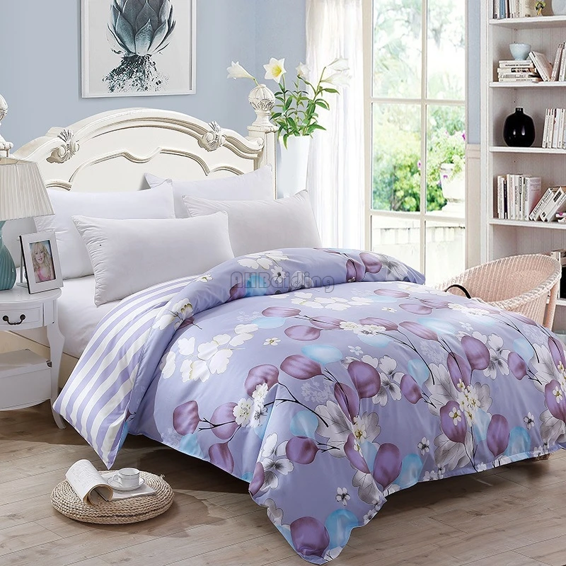 

Home Textile Purple Floral Printed Duvet Cover Polyester Fabric Quilt Cover Twin Full Queen King Size Bedclothes Free Shipping