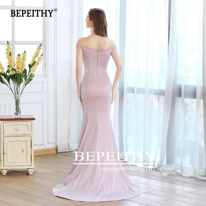 BEPEITHY Русалка с открытыми плечами длинные платья для выпускного вечера vestido de festa винтажные вечерние платья элегантные блестящее платье