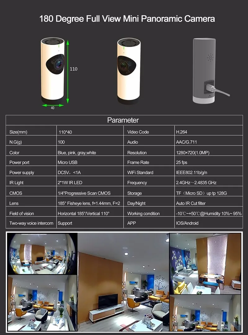 185 панорамная камера рыбий глаз wifi IP камера ночного видения обнаружения движения видеокамера приложение дистанционное управление P2P веб-камера