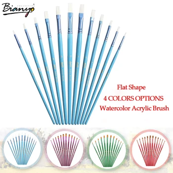 

Bianyo 12Pcs Flat Shape Nylon Hair 4 Colors Wooden Handle Paint Brush Set For Art School Watercolor Acrylic Painting Supplies