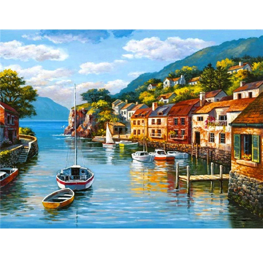 New Craft Diy Diamond Embroidery City Water View Diamond Painting Cross Stitch Natural Landscape Rhinestone European Home Decor