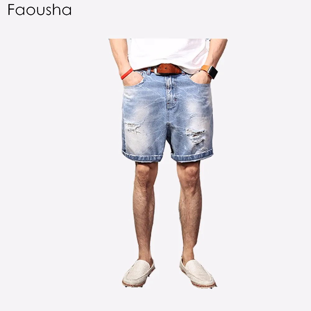 Faousha брендовые летние Contton Для Мужчин's Джинсовые шорты человек Рваные джинсы Винтаж Лидер продаж большие размеры Джинсы для женщин