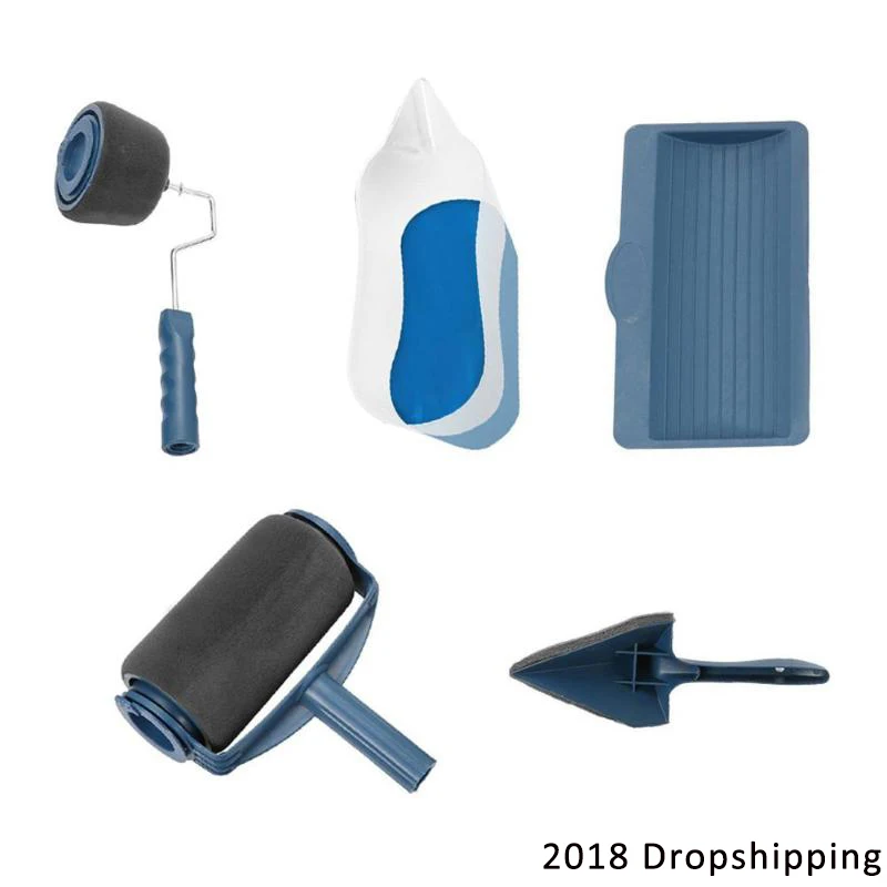 Koop 5 stks Verf Runner Pro Roller Borstel Gereedschap Set Stroomden Edger Kantoor Kamer Muur Schilderen Roller Kwast Set voor muur Dropship