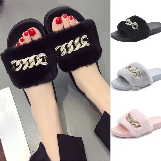 fuzzy flip flop slippers for womens