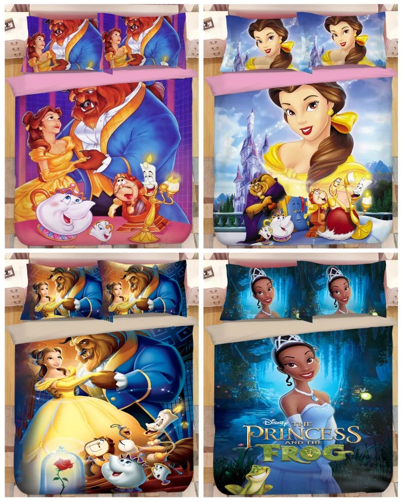 Beauty and the beast queen size bedding set disney bed sheet set 3d girl princess duvet cover baby gift pillow case kid