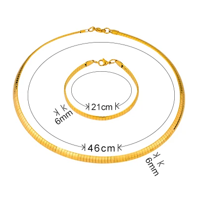 Baoyan модные 316L Нержавеющая сталь змея цепи золотые Цвет колье Цепочки и ожерелья и браслет Ювелирные наборы для Для женщин комплект украшений - Окраска металла: Length46CM Width6MM
