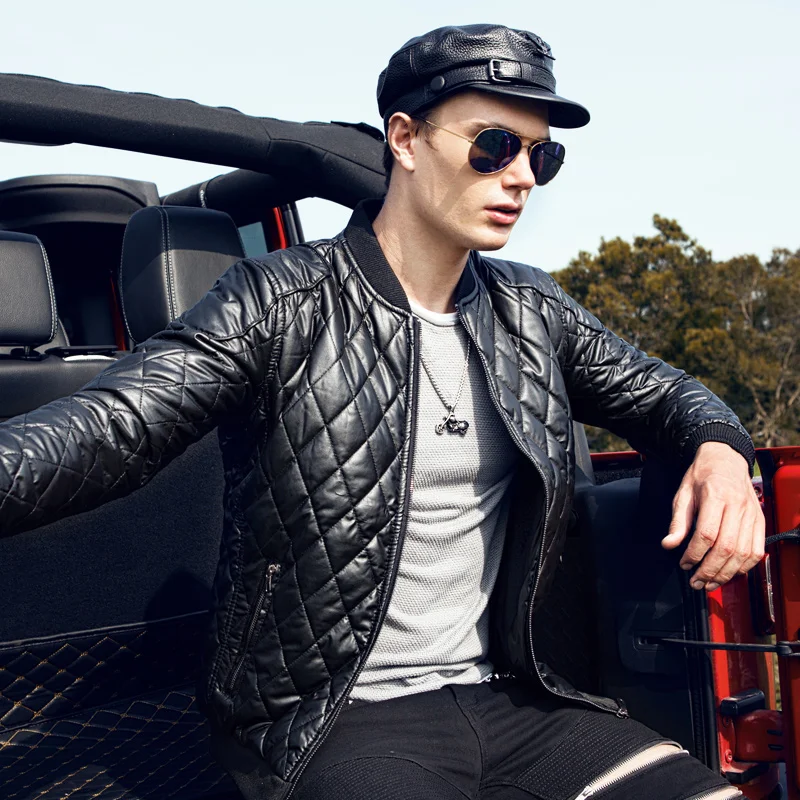 Argyle jaket для мужчин повседневное кожаная куртка Slim Fit Толстые кожаная бейсболка пальто дери ceket jaqueta de couro chaqueta hombre