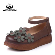 Г. весенне-Осенняя обувь женские дышащие удобные кожаные туфли на среднем каблуке из натуральной кожи с цветочным узором