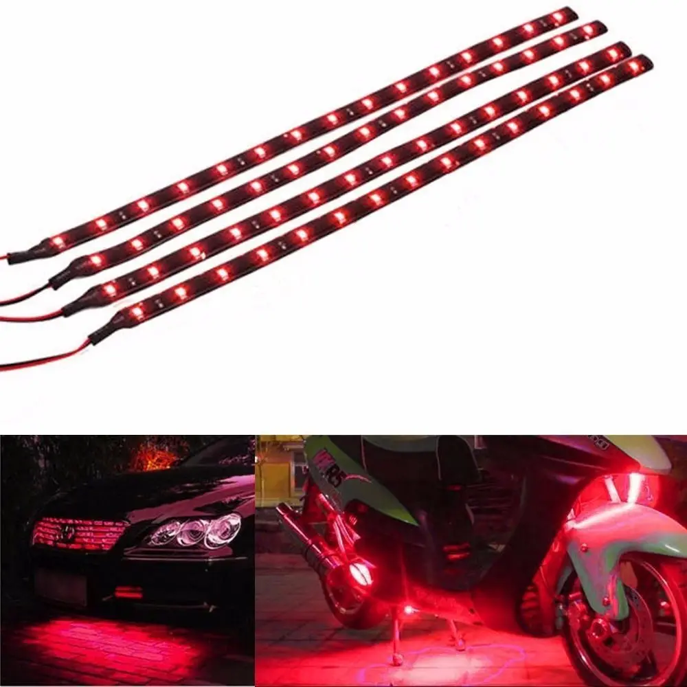 Us 2 31 15 Off Cyan Soil Bay 4pcs Autos Interior Red Waterproof Flexible Lighting 30cm 15 Led 12v 3528 Smd Car Truck Motor Led Strip Light In Car