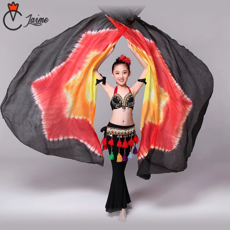 

Children Performance Props 1 Pair Half Moon Dance Veil Silk Rainbow Belly Dance 100% Silk Half Circle Wings include bag sticks