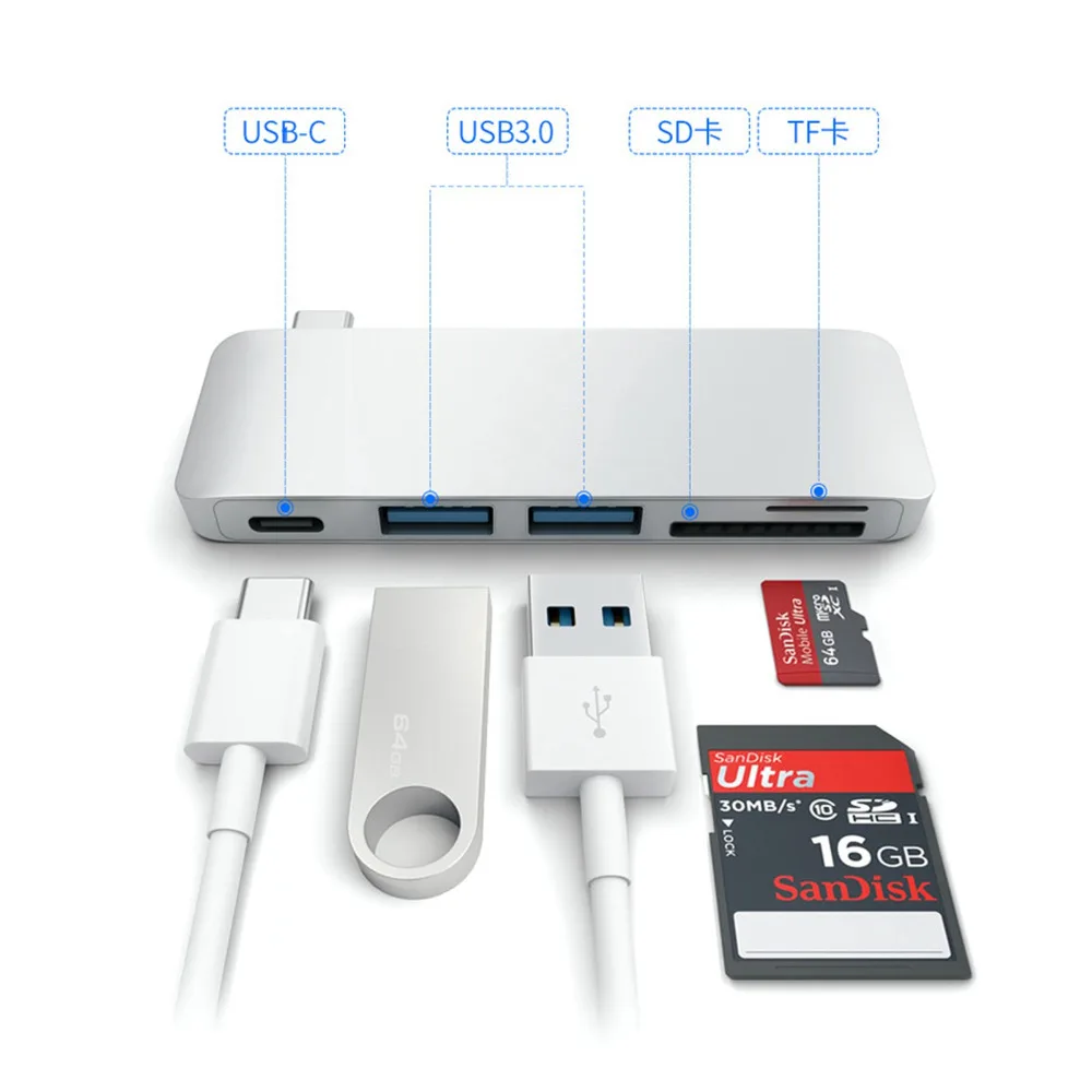 5 in1 USB c Hub 3.0 Тип-C адаптер для Macbook Pro зарядки синхронизации данных Card Reader