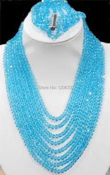 

women's jewelry 8 rows jewelry blue Crystal beads necklace, 5 rows Bracelet sets AAA hook.. shipping -jewelry