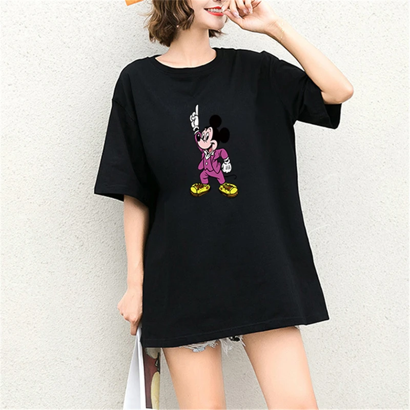 

New Summer Tshirt Mickey Mouse Cartoon Print Short Sleeve Harajuku Tops & Tees Casual Streetwear Cotton Plus Size T Shirts Women