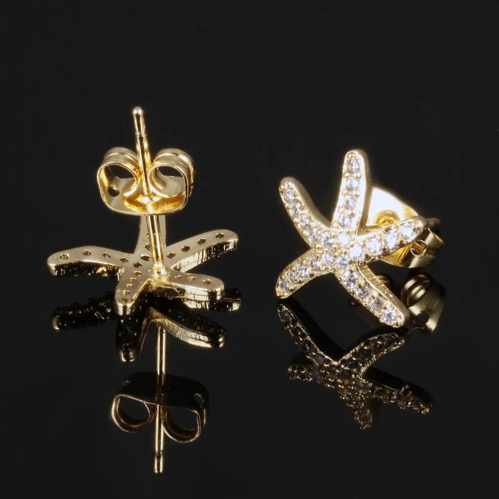 NanBo Brincos Geometric Starfish Crystal Stud Earrings Fashion Gold Zircon Pendant Pendiente For Women Earring Charm | Украшения и