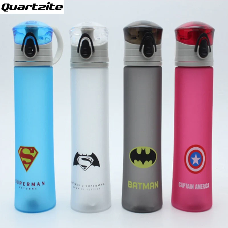 New cartoon Plastic Portable Water Bottle Spiderman Superman Batman Captain America For Outdoor Sports Camping BPA