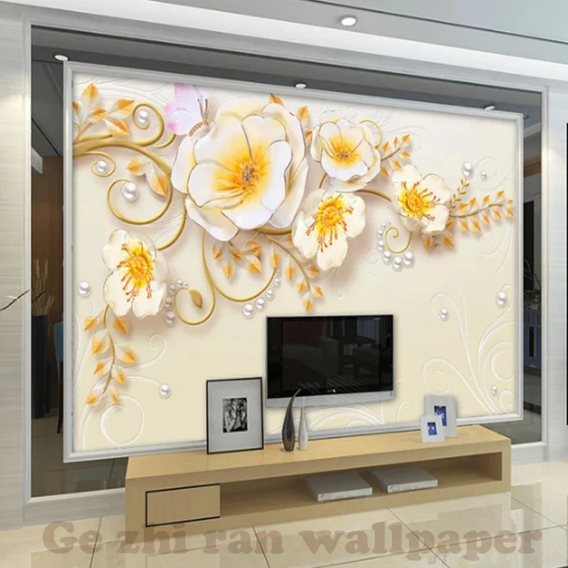 

Custom Photo Mural Wallpaper 3D stereoscopic Embossed Magnolia Pearl livingroom bedroom TV sofa backdrop WallPaper Home Decor