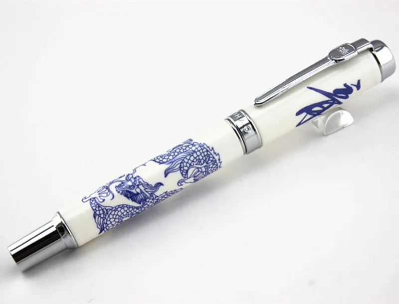 Роскошная Шариковая ручка Jinhao, синяя и белая фарфоровая ручка Dragon, 0,7 мм, ручка, металлическая керамика, Ручка-роллер