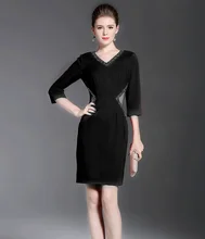 R & H nueva cena de trabajo colores sólidos Bodycon Vaina sexy otoño invierno rojo negro con cuello en v hasta la rodilla de las mujeres oficina de noche vestidos de fiesta