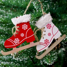 Деревянный скейт в форме колокольчика рождественские подвесные украшения Рождественская елка украшения красный белый Снежинка подарки для детей