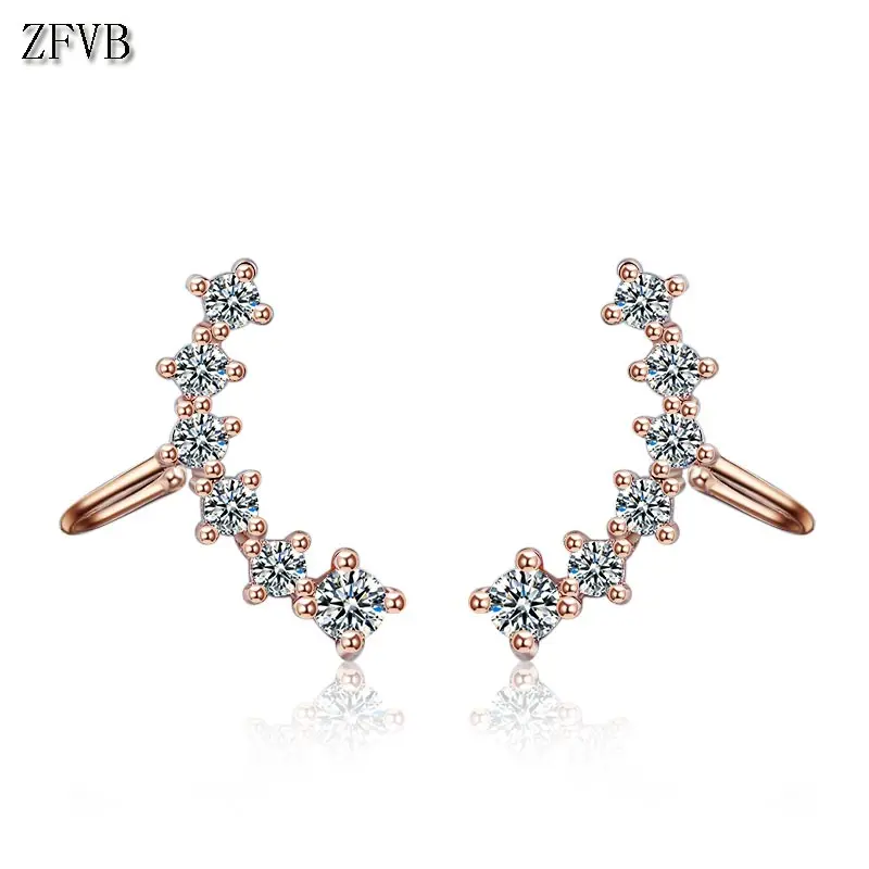 

ZFVB 925 Sterling Silver Trendy Women Ear Clip Earrings Wedding Zircon Ear Clip Earring Jewelry
