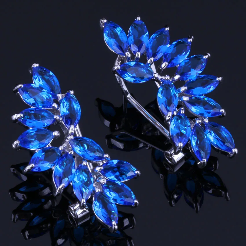 

Brilliant Ear Shaped Blue Cubic Zirconia 925 Sterling Silver Clip Hoop Huggie Earrings For Women V0889