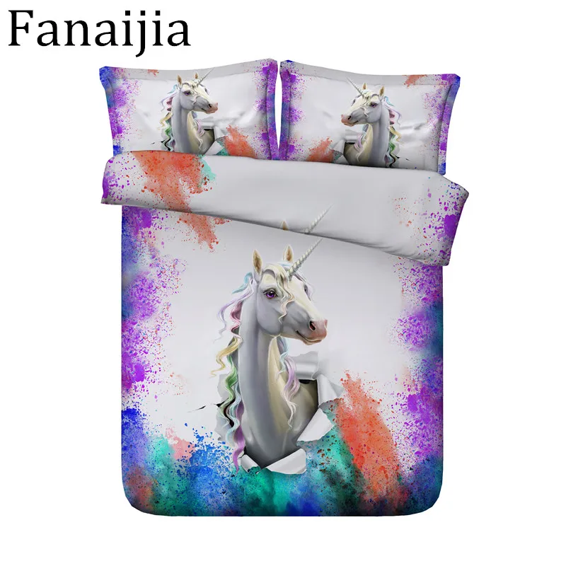 

Fanaijia high quality 3d unicorn Bedding Set queen size kids Cartoon Duvet Cover set with pillowcase Bedline best gift