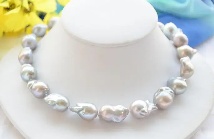

song voge gem nanJ1540 GRAY BAROQUE KESHI REBORN FRESHWATER PEARL NECKLACE