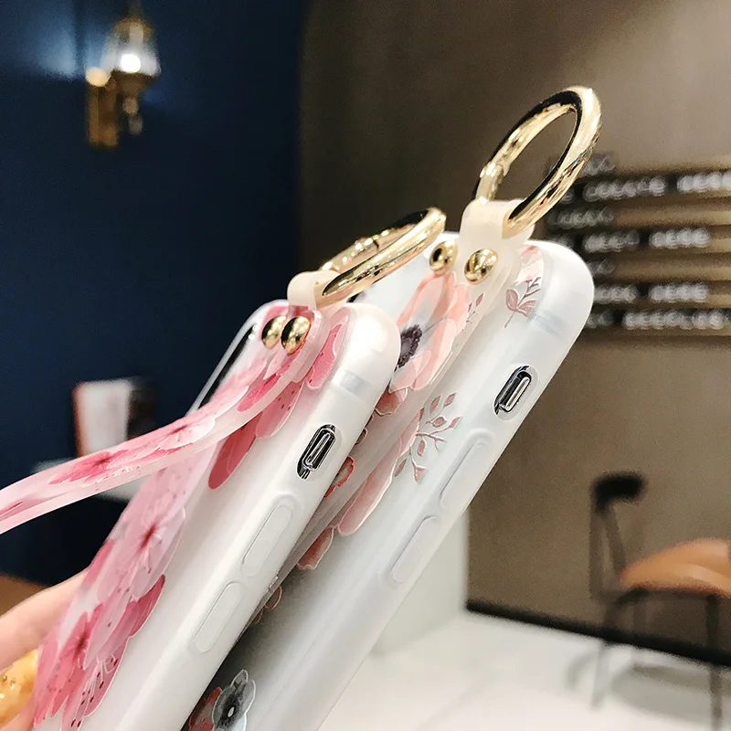 SoCouple Wrist Strap Phone Case For iphone X Case For iphone Xs max XR 6 6s 7 8 plus Flower Pattern Soft Silicone Hand Band Case (7)