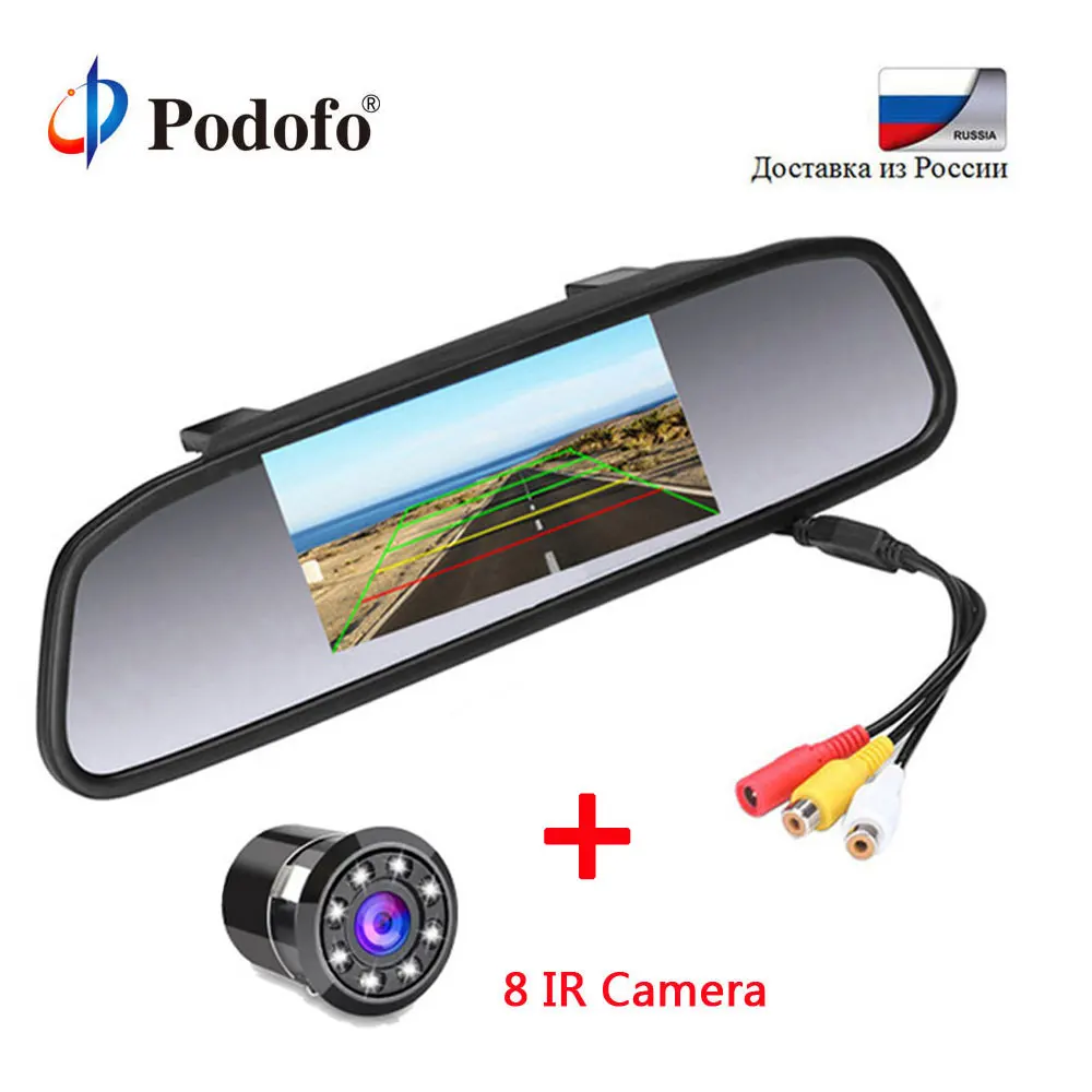 

Podofo 4 inch Car Monitor for 8 LED Night Vision Rear View Camera Auto Parking Kit Backup Reverse Camera Monitor Car-styling