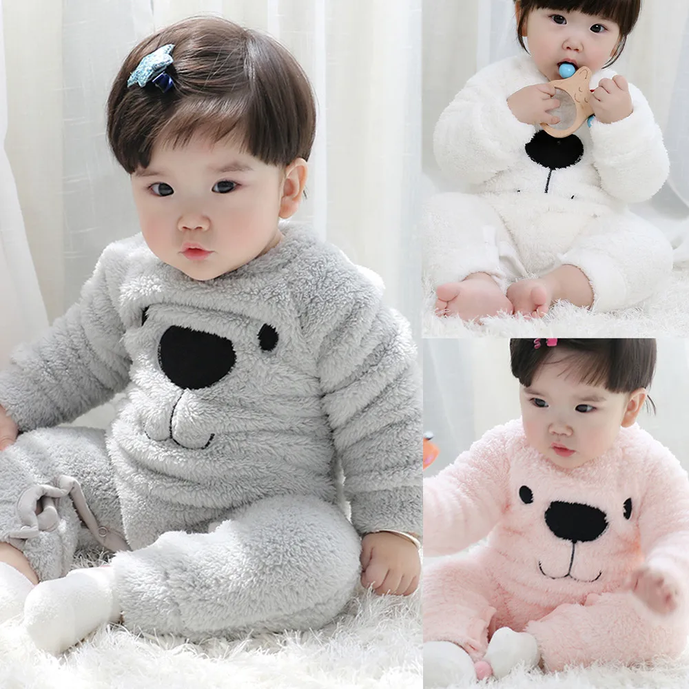 

Cute Romper Warm Thick Sweater Romper Fashion Lovely Cartoon Bear Children Baby Infant Warm Plush Jumpsuit ropa invierno bebe