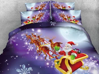 

JF-178 Queen King size Sheets 4pcs HD Digital Print Christmas bed set
