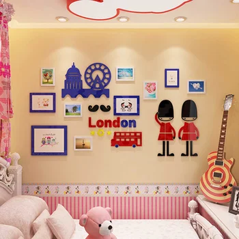 

British photo wall stickers 3D stereo background wallpaper warm cartoon children's bedroom bedside room decorations