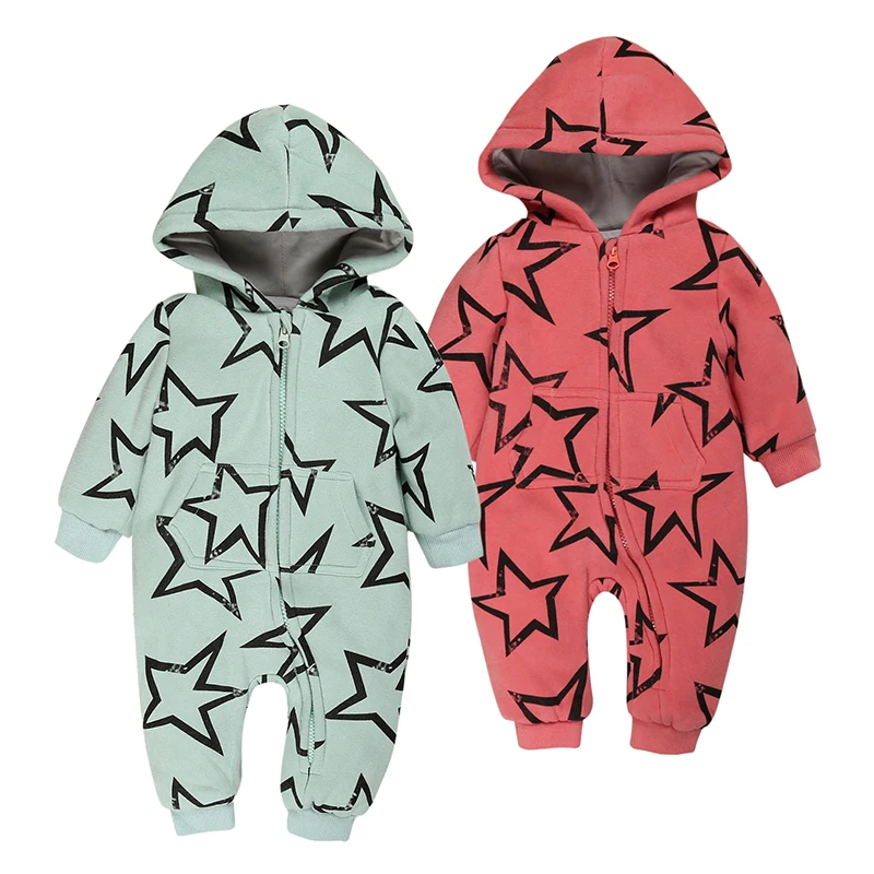 

winter baby newborn costume romper Thick 0-18 MONTH baby boy girl one-piece jumpsuit hooded star unisex outwear clothes warm