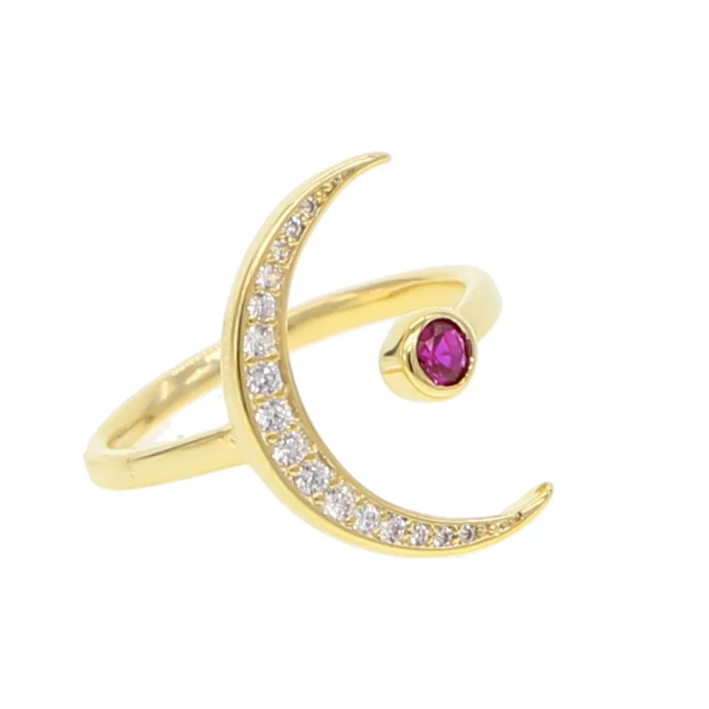 

2018 lover dream ring purple cz ring with big moon charm open adjustable size tiny dainty bling sparking rings for lady girly