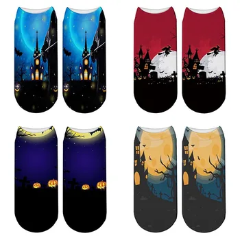 

New 3D Printed Halloween Night Socks Summer Women Witch Surprise Midnight Short Ankle Socks Chaussette Femme Calcetines Mujer