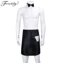 Sexy Backless Men’s Bow Tie Collar Cuffs Apron Set Stripper Waiter Butler Fancy Cosplay Costume Dress-Up Valentine’s Outfit