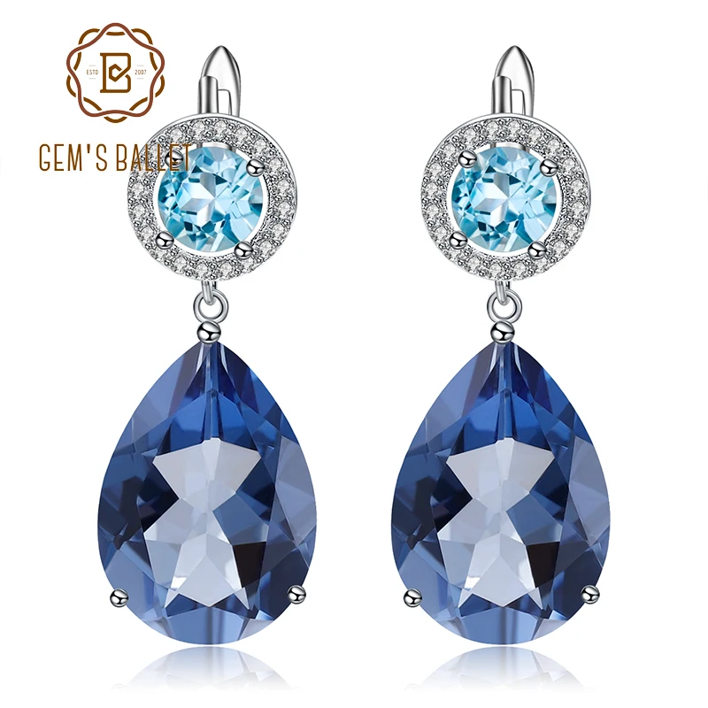 GEM'S BALLET Natural Blue Mystic Quartz Topaz Pear Earrings 925 Sterling Silver Classic Drop Earrings for Women Wedding Jewelry